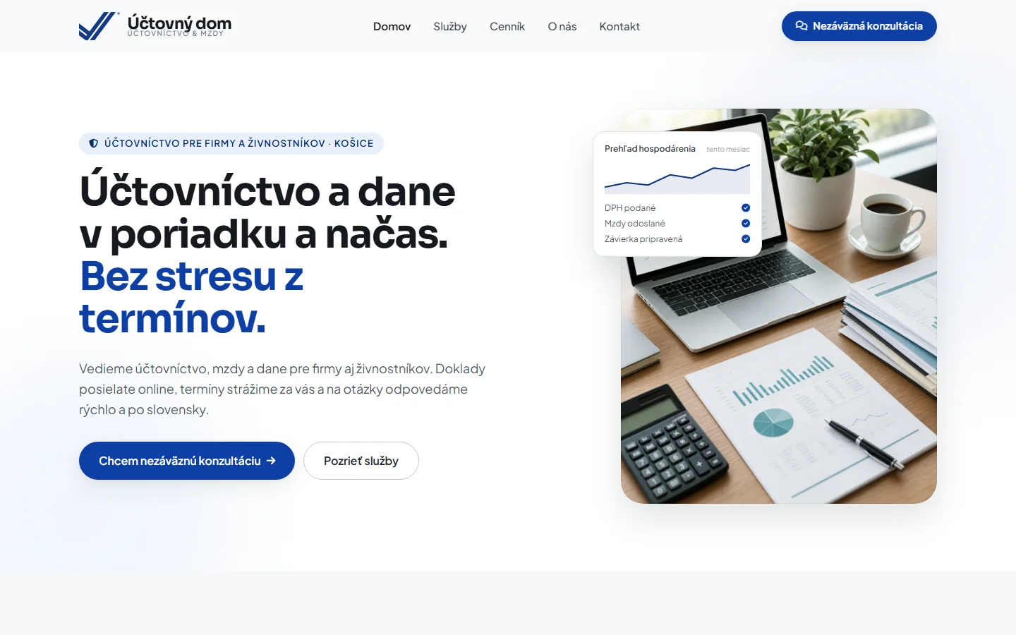 ÚČTOVNÝ DOM, Košice — webstránka pre účtovnícku kanceláriu